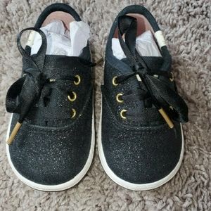 Black glitter Kate Spade Keds with ribbon laces